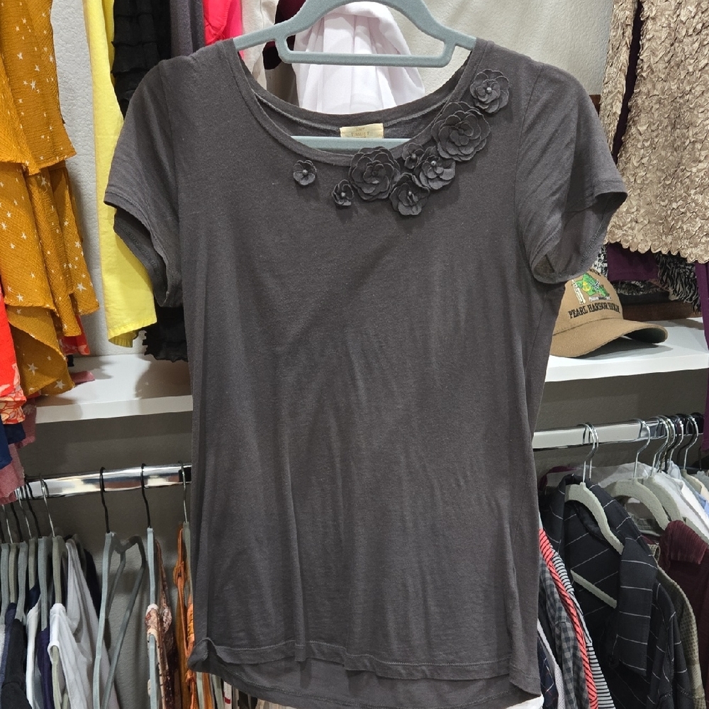 J. Crew Gray Embellished Short Sleeve T-Shirt